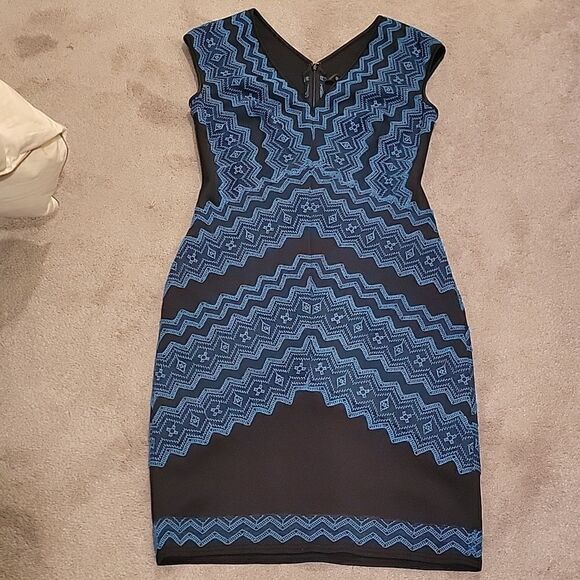 Tadashi Shoji teal black geometric sheath dress sz 8 - Picture 4 of 9